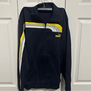 Vintage Puma Mens Track Jacket Black Yellow Gray Stripe Zip Up Sz M Y2K Athletic